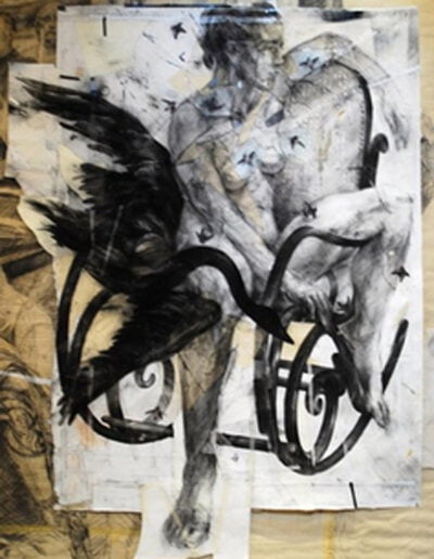 When the Swan is in the Sky, 2009, Charcoal, mixed media on paper, 102 x 78 in